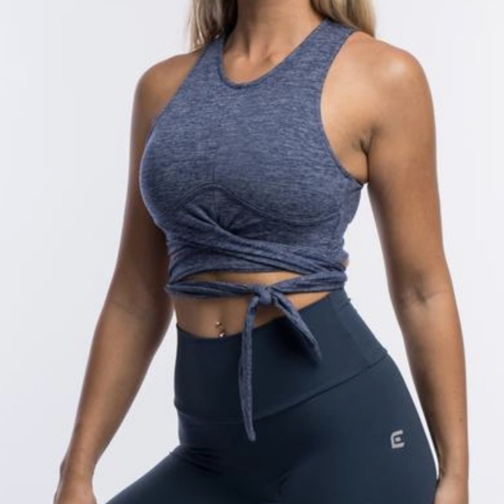 Echt Flex Crop Wrap Tank Blue Size XS